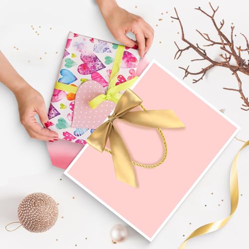 Image of JMANNI Gift Bags with Handles, 11 inch Small Gift Bag for Presents, 2 Pcs Bags with 4 Tissue Paper and 2 Cards for Baby Shower Wedding Bridal Shower Mother's Day Birthday Party (Pink-White)