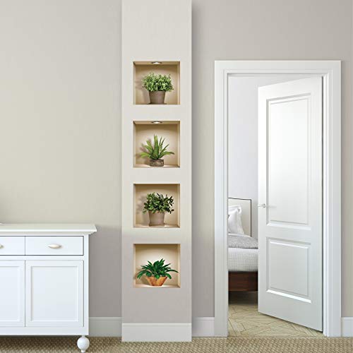 The Nisha 4 Pc Pack Art Magic Pictures Peel And Stick 3D Vinyl Removable Wall Sticker Decals Diy Sticky Backsplash (Lighting Spots), Green And Brown Plants 420N #TOP2