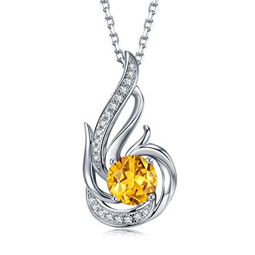 Leva Jewkis 925 Sterling Silber November Geburtsstein Erstellt Citrin Halskette für Frauen Phoenix Halsketten Geburtstag Jubiläum Schmuck Geschenke für Frauen Mädchen, justierbare Kette