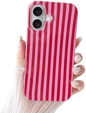 SmoBea Kompatibel mit iPhone 16 Hülle, Süßes Striped Handyhülle, Weiches TPU, Schlanke, Stoßfeste Telefonabdeckung für Frauen und Mädchen, Schön und Stilvoll, Rot