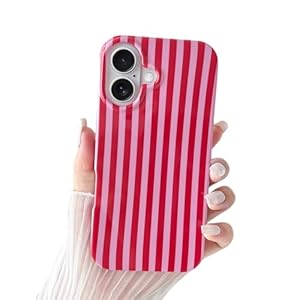 SmoBea Kompatibel mit iPhone 16 Hülle, Süßes Striped Handyhülle, Weiches TPU, Schlanke, Stoßfeste Telefonabdeckung für Frauen und Mädchen, Schön und Stilvoll, Rot