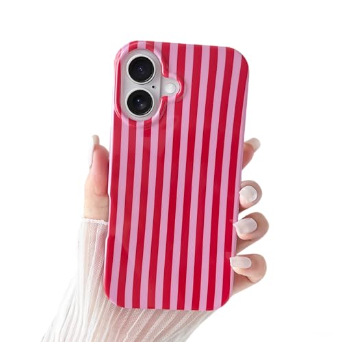 SmoBea Kompatibel mit iPhone 16 Hülle Süßes Striped Handyhülle Weiches TPU Schlanke Stoßfeste Telefonabdeckung für Frauen und Mädchen Schön und Stilvoll Rot
