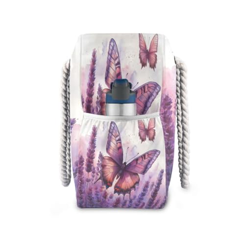 ATTX Lavender Field with Butterflies Beach Bags for Women - Large Beach Bags with Zipper Waterproof Sandproof Swim Pool Bag Large Tote#943