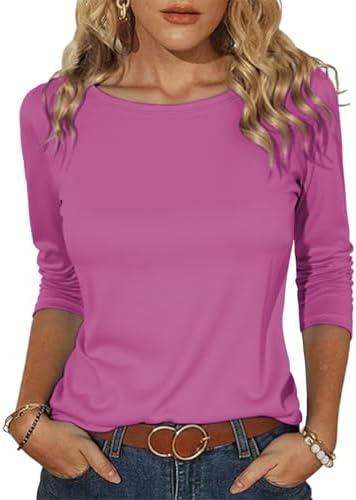 Totatuit Damen Basic Shirt 3/4 Arm Bateau-Ausschnitt | Elastisches 3/4-Arm-Oberteil, regulärer Schnitt, kombinierbar mit Jeans Röcken und Business-Outfits