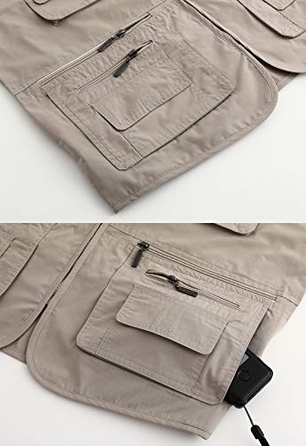 Mens Fishing Vest Multi Pocket Vests Safari Travel Photo Work Jacket Alive Outerwear Light Khaki 4XL