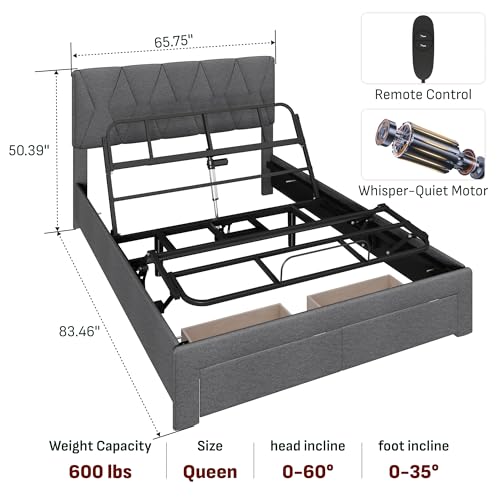 Image of Softa Queen All-in-One Adjustable Bed Frame with 10 inch Hybrid Mattress, Upholstered Headboard, 2 Storage Drawers, Wired Remote, Quiet Motor, 10-Year Warranty