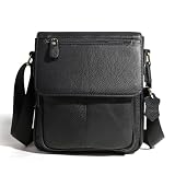 Torba listonoszka z prawdziwej skóry dla mężczyzn vintage crossbody torba na ramię do pracy biznesowej podróżna teczka teczka, Czarny-2