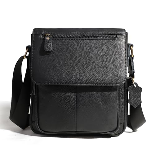 Torba listonoszka z prawdziwej skóry dla mężczyzn vintage crossbody torba na ramię do pracy biznesowej podróżna teczka teczka, Czarny-2