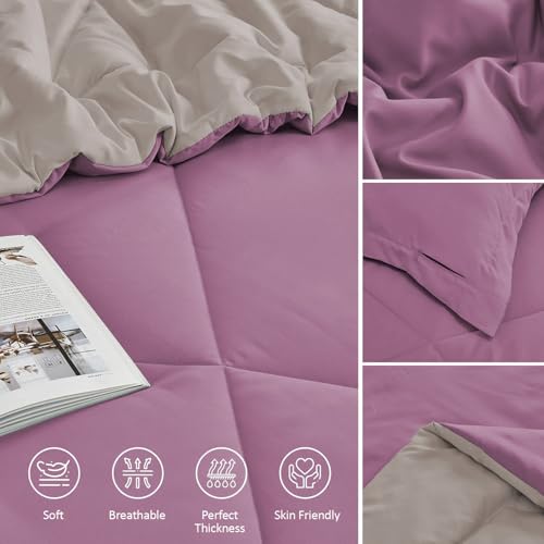 Image of FURBO Microfiber Reversible AC Comforter Set for Double Bed | 200 GSM Lightweight All Season Quilt, Soft Warm Blanket with 2 Pillow Covers | King Size (90 x 100 Inches, Plum & Vanilla)