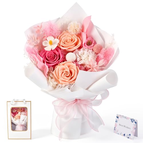 Preserved Pink Roses Bouquet Eternal Forever Flowers Gift for Women