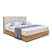 Produktbild ALTDECOR Boxspringbett mit H3-Matratze (20 cm hoch) mit Bonellfederung + PUR, Topper (4 cm hoch), Polsterbett mit Kopfteil und Bettkasten mit Eiche Holz 180x200 Beige Samt