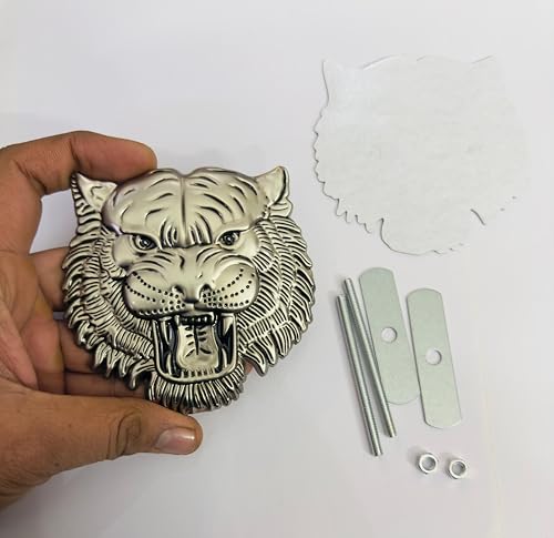 Image of Emblems for Car & Bike Metal Lo.go and Grill Me.tal Lo.go, Auto Accessories for Car Emblem 3D Badge Auto Racing Sport Sticker Grand Tourer Decal. (Big Silver Lion Grill Logo)