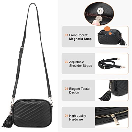 Lovevook Small Quilted Crossbody Bags For Women Stylish Designer Purses And Handbags Vegan Leather With Tassel,Black #TOP5