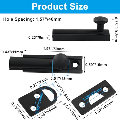 Luomorgo Heavy Duty French Door Lock for Recessed Doors + Solid Brass + Matte Black Slide Latch + Heavy Duty French Door