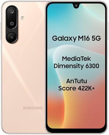 Samsung Galaxy M16 5G (Blush Pink, 4GB RAM, 128 GB Storage) | MediaTek Dimensity 6300 | AnTuTu Score 422K+ | Super Amoled Display | AI | 25W Fast Charging | 6 Gen of OS Upgrades | Without Charger