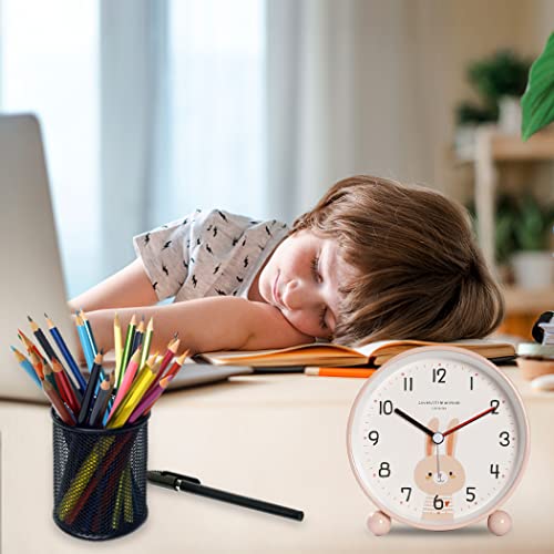 Idota Kinder Wecker, Geräuschlos Ohne Ticken Lichtwecker für Mädchen Jungen Tragbarer Batteriebetriebener Wecker (Ohne Akku) für Kinderzimmer Nachttisch Schreibtisch - Rosa Hase
