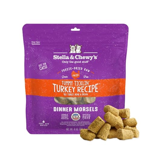 Stella & Chewy's Freeze-Dried Raw Cat Dinner Morsels - Premium Turkey Recipe with 98% Farm-Raised Meat & Organs - Natural Grain-Free Cat & Kitten Food - Made in USA - 8 oz