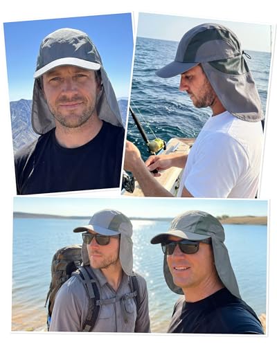 Image of Mens Sun Hat with Breathable Mesh Sun Hats for Men Sun Protection Fishing Hat with Neck Flap for Hiking Cycling