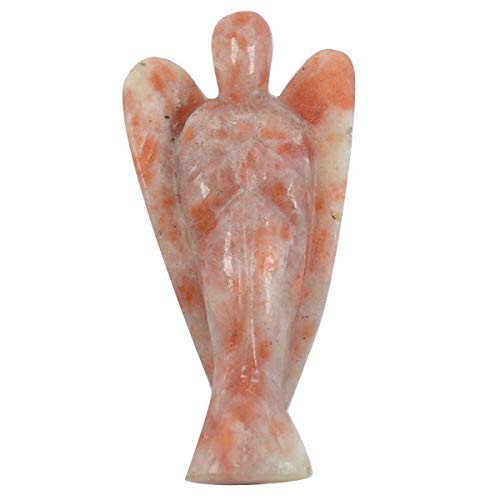 FASHIONZAADI Sunstone Gemstone Angel Guardian Pocket Angels Figurine For Reiki Healing Crystal Statue Hand Carved Chakra Balancing Aura Cleansing & Love Crystals Size :- 40-50 Mm Apr.
