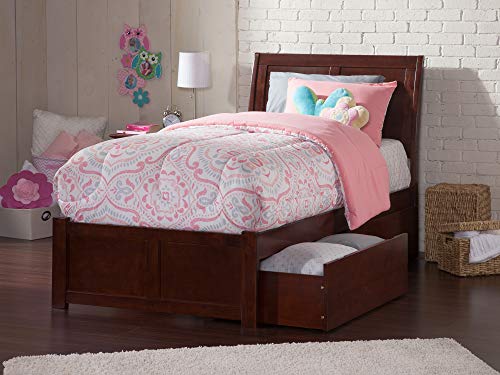 Afi Portland Twin Extra Long Platform Bed With Flat Panel Footboard And Turbo Charger With Urban Bed Drawers In Walnut #TOP2