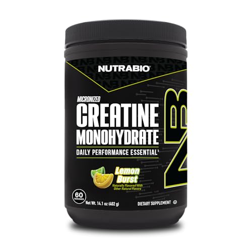 Image of NutraBio Pure Micronized Creatine Monohydrate Powder Supplement, Lemon Burst, (300 g) - Supports Bulk Muscle Energy, Recovery, and Strength - HPLC Tested Creatine Powder Supplement for Men and Women