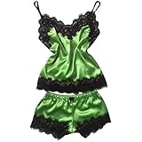 Youmymine Women's Spaghetti Strap Sleepwear Sexy Lace Lingerie Temptation Babydoll Underwear Nightdress (S, Green-3)