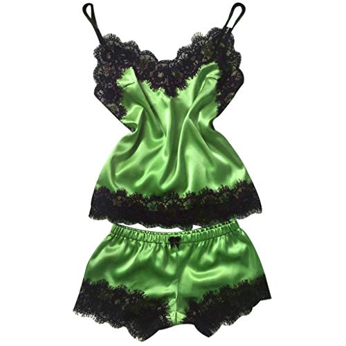 Youmymine Women's Spaghetti Strap Sleepwear Sexy Lace Lingerie Temptation Babydoll Underwear Nightdress (S, Green-3)