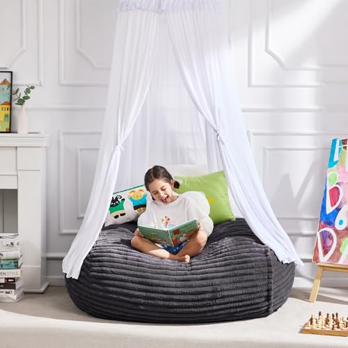 Image of Hobestluk 3FT Bean Bag Chairs Adult Bean Bag with Portable Handle Comfy Large Bean Bag Chair with Removable Cover for Living Room Bedroom or Reading Nook (Stripe Dark Grey, 3FT)