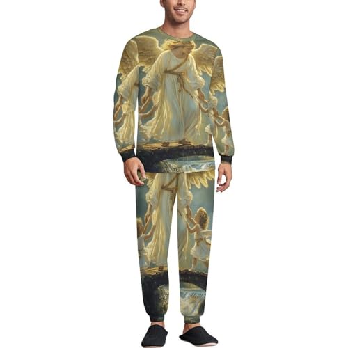 Guardian-Angeles Men’s Pajama Set Long Sleeve Top And Pants Loungewear Sleepwear Pjs Nightwear