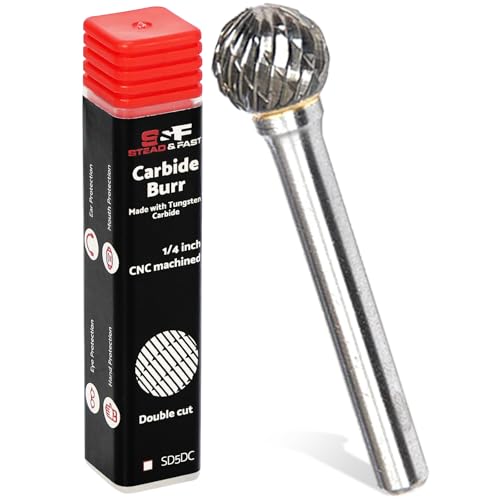 Image of S&F STEAD & FAST Carbide Burr with 1/4” Shank 1/2” Cutter Dia 1/2” Length, Professional Grade Tungsten File, Die Grinder Bit for Metals, Rotary File Ball Shape, Grinding Burr Bit