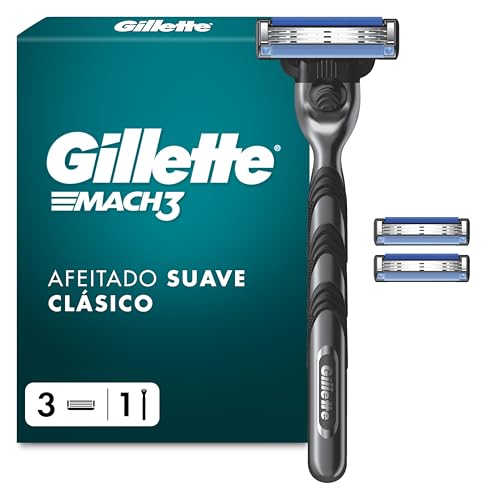 Gillette Mach3 Base Maquinilla de Afeitar para Hombre con Mango y 3 Recambios, Banda Lubricante