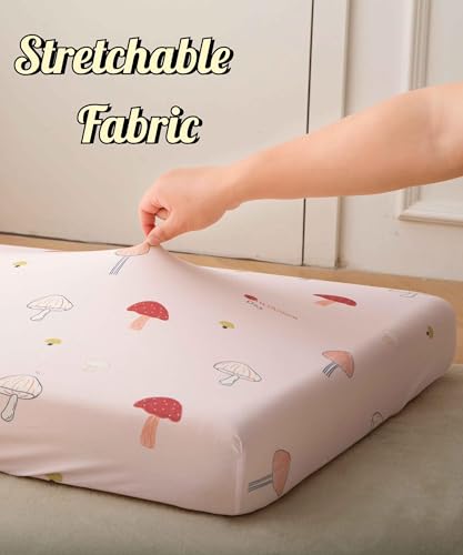 Image of SDY Jersey Mushroom Crib Sheets for Baby Girls,52 inchx28 inchx8,2 Pack,Pink Cute Kawaii Standard Oval /Retangle Crib Mattress Sheets for Toddler,Super Soft Breathable