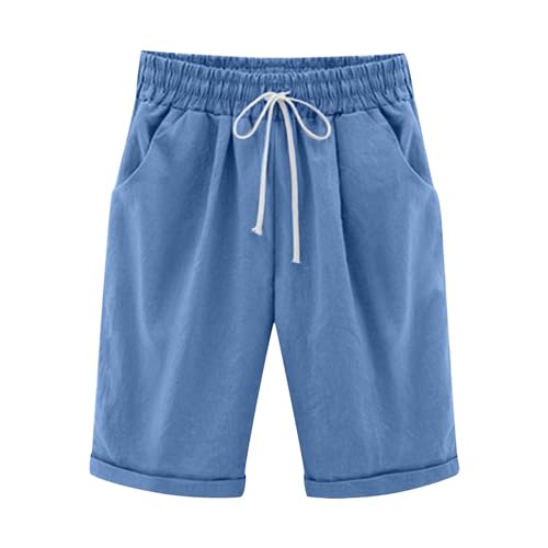 Pantalones cortos de lino para mujer, hasta la rodilla, pantalones cortos, cómodos, sueltos, para la playa, transpirables, ligeros, deportivos, diarios, exteriores, cortos, con cordón, pantalones - imagen 2