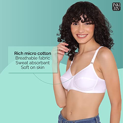 Image of INKURV Cotton Hosiery Bra for Women's Daily use, Full Coverage Bra for Regular wear, Non Padded, Non Wired Everyday Bra with Rich Cotton-Zoe Combo of 3 (Black Skin White 34B)