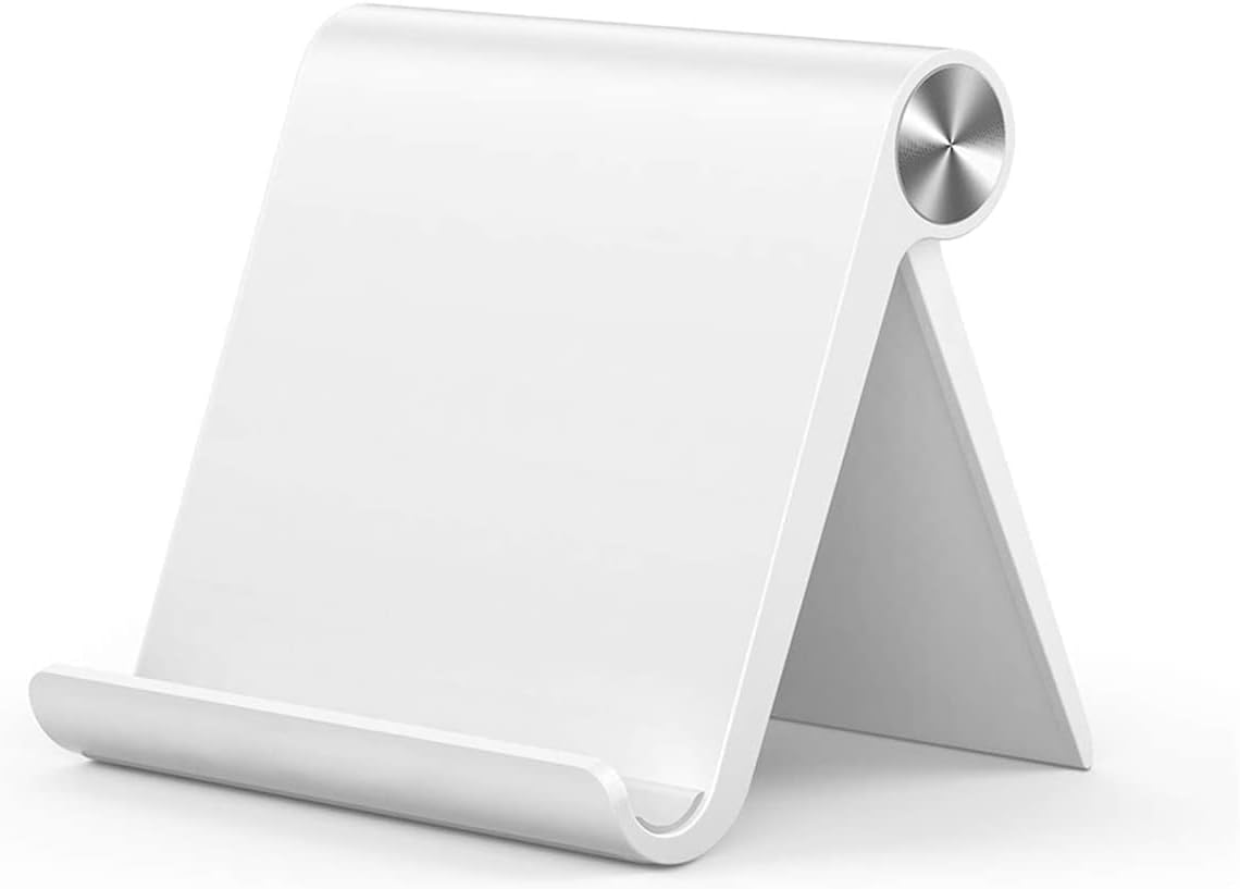URBAN KINGS Cell Phone Stand Holder for Desk Adjustable Compatible with iPhone Android Smartphone Mobile Phone Dock Foldable for 4 to 7.9 inch (White)