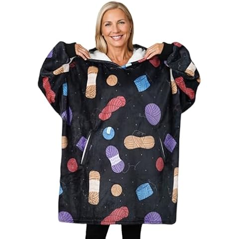 Huglanket Knitting Gifts for Women, Wearable Blanket Hoodie, One Size, Sewing Crochet Gift for Sisters, Grandma, Friends - Yarn Black Cover
