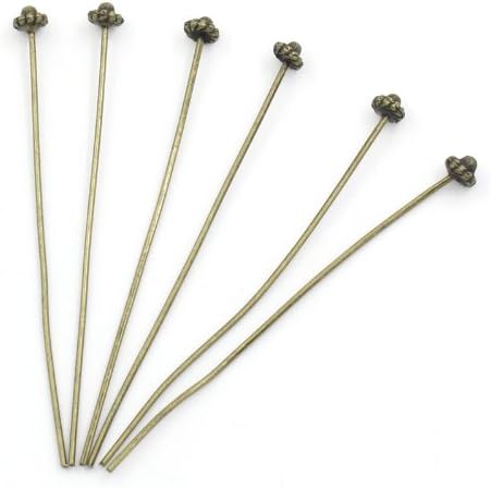 Findings, Zinc Metal Alloy Ball Head Pins Antique Bronze 5.2Cm(2") Long, 0.7Mm (Gauge), 4 Pcs
