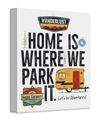 Home Is Where We Park It Camper 28x36 Stretched Canvas – Vintage Rustic Decor for RV, Camper & Van Life Communities – Boho Wanderlust Vibes for Camping Lovers, Overlanding & Retirees Hitting the Road