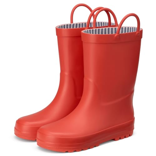 HISEA Rubber Rain Boots for Toddlers and Kids Boys Girls - Lightweight Waterproof Rain Shoes with Easy-On Pull Handles Non-Slip