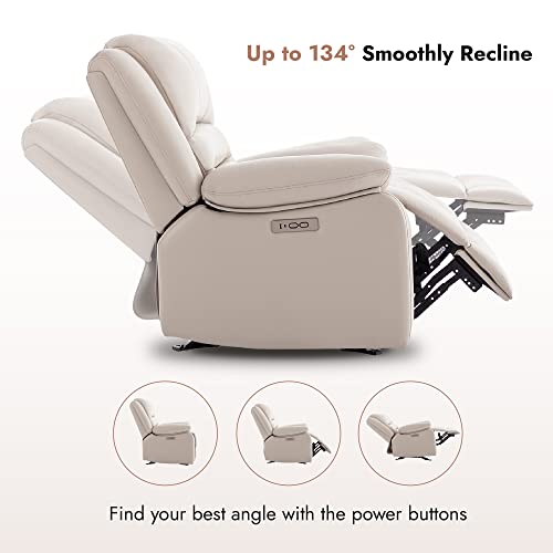 Watson & Whitely Power Recliner Chair for Adults, Faux Leather Electric Glider Reclining Chair for Living Room and Nursery, Upholstered Rocker Recliner with USB Port, Cream