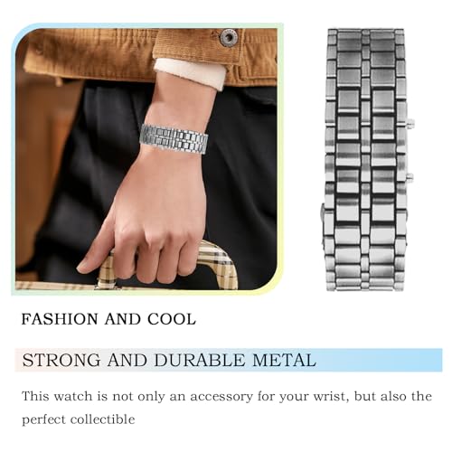 Relojes LED para hombres - Reloj de moda | Reloj de pulsera electrónico digital de metal creativo resistente al agua para deporte con pantalla LED de moda, plata, B: Blue light, Unisex - imagen 2