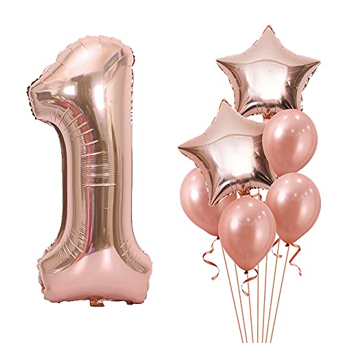 Unisun Grand ballon numérique en forme de chiffre 1 - 101,6 cm - Or rose - Avec 4 ballons pour fille et femme - Pour fête d'anniversaire, anniversaire de mariage, décorations de mariage Cover