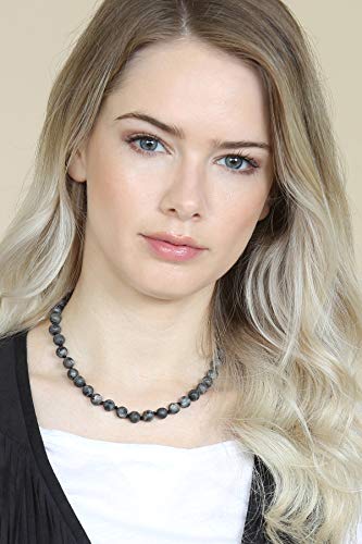 Riah Fashion Bohemian Genuine Natural Stone Wood Bead Strand Statement Necklace - Multi Layer Drape, Sparkly Crystal Wrap, Long Chain, Choker (Single Strand - 8Mm Black) #TOP3