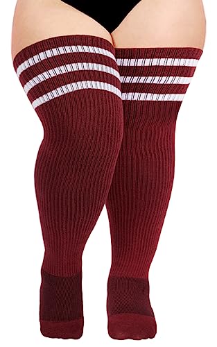 Image of Moon Wood Plus Size Thigh High Socks for Thick Thighs- Womens Knit Cotton Extra Long Over the Knee High Socks Leg Warmer