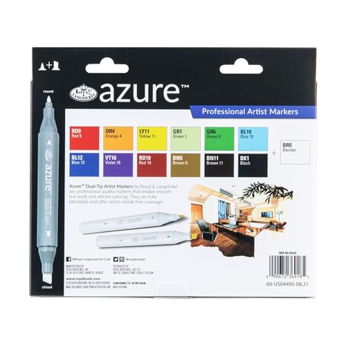Royal & Langnickel Azure, 13pc Dual-Tip, Alcohol Based Marker Set, Includes - 12 Markers & 1 Blender, Basic Colors by Royal & Langnickel - Image 6