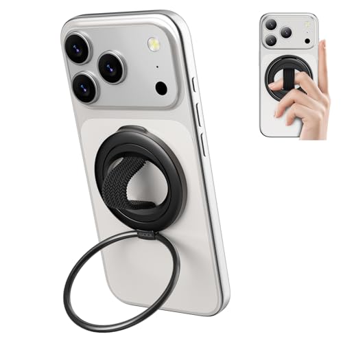 Image of SODI Cell Phone Ring Holder with Finger Strap, Detachable Finger Strap Magnetic Phone Grip, Strong Magnet Phone Grip Compatible with iPhone 17 16 15 14 13 12 Series, Black