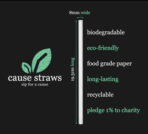 Image of Biodegradable Premium Drinking Straws | 100 Straws (8mm Wide) | White Colour | Best for Juice, Soft Drinks and Cocktails | Sip for A Cause | (8MM, White)