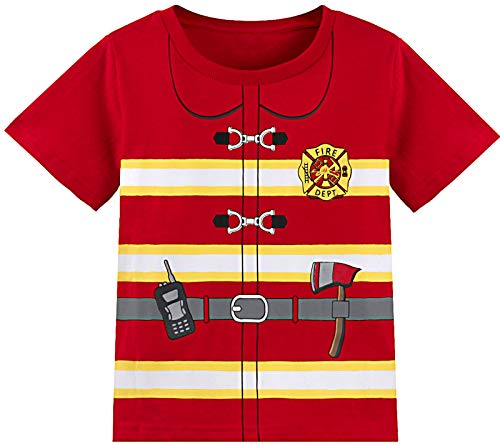 COSLAND Toddler Boys Firefighter Shirt Kids Halloween Costume, Red, 5T