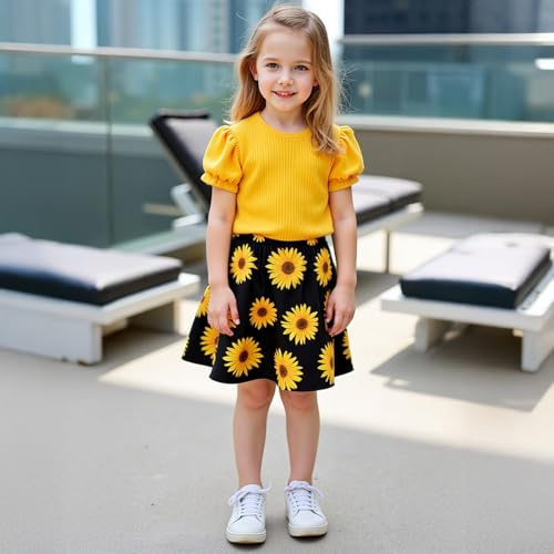 Image of Girls' Sunflower Print Dress Set - Fun and Fashionable 3-9 Years