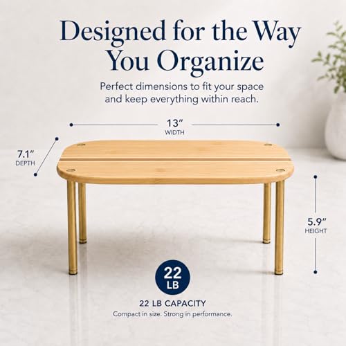 Ibyx Cabinet Organizer Set of 2 - Kitchen Pantry Organizers and Storage with Bamboo Top & Brass-Effect Metal Legs - for Kitchen Counter & Stackable Shelves for Cabinets with 22 lb Capacity - Natural - Image 3